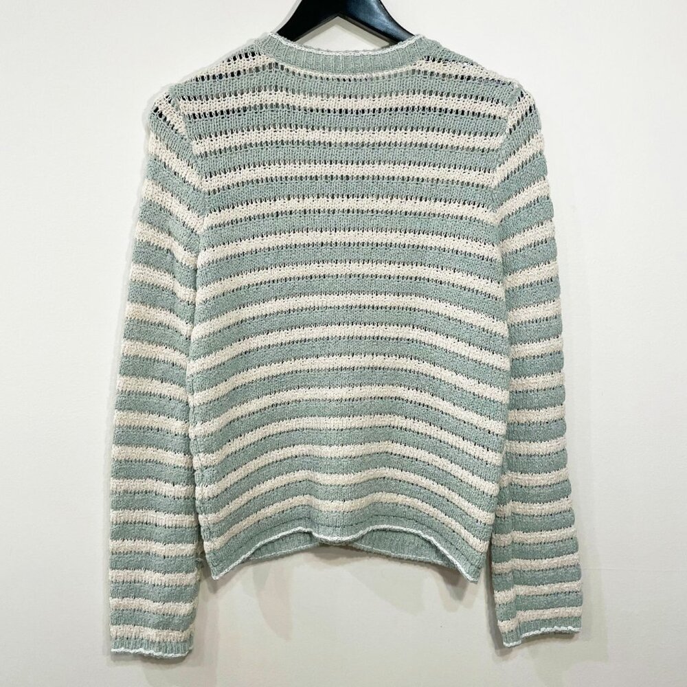 New Rag & Bone Jace Striped Cotton Lady Cardigan Green Cream M $398 - Picture 5 of 8